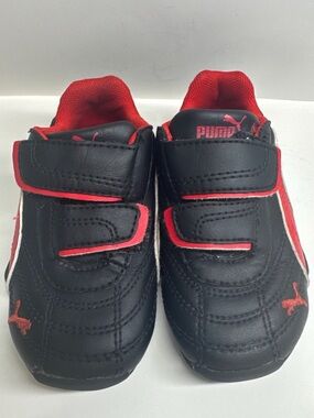 Puma Toddler Boy Shoes Size 6 Black Red Dual Strap Hook & Loop 303230 14cm SZ 6